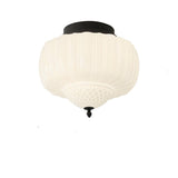 Modern Milky Yellow Drum Flush Mount Ceiling Light Image - 5