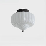 Modern Milky Yellow Drum Flush Mount Ceiling Light Image - 6