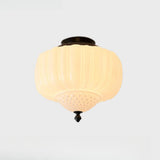 Modern Milky Yellow Drum Flush Mount Ceiling Light Image - 7