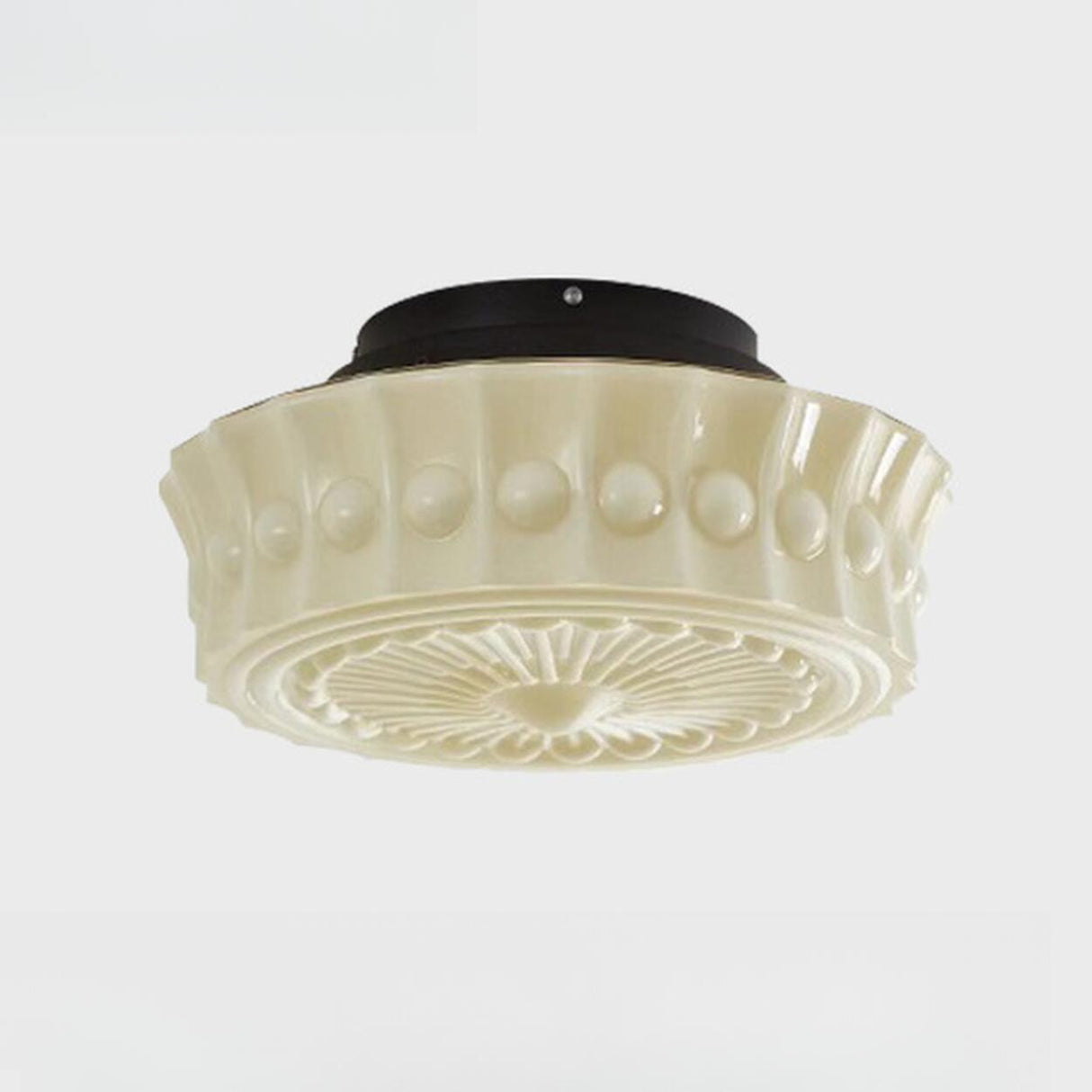 Modern Milky Yellow Drum Flush Mount Ceiling Light Image - 9