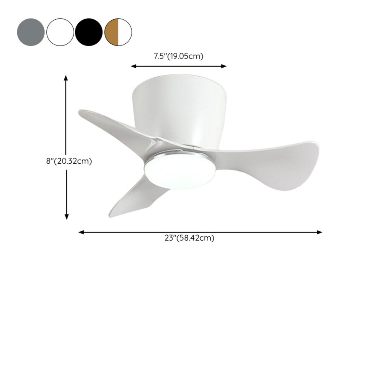 Modern Mini Cone 3 Blade Ceiling Fan with LED Light 