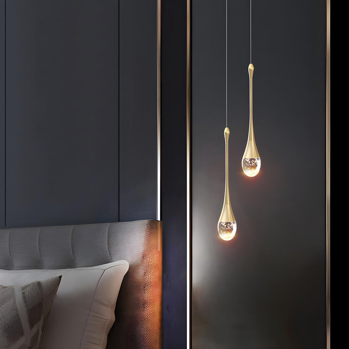 Modern Mini Crystal Teardrop Bedroom Pendant Light Image - 3