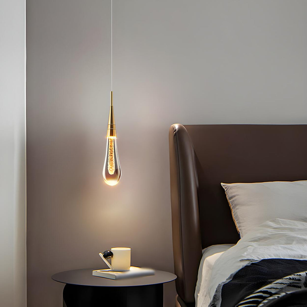 Modern Mini Crystal Teardrop Bedroom Pendant Light Image - 7