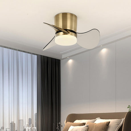 Modern Mini Flush Mount Metal Ceiling Fan with Light Image - 1