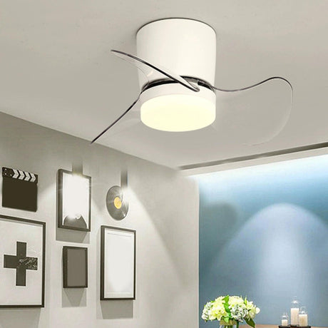 Modern Mini Flush Mount Metal Ceiling Fan with Light Image - 2