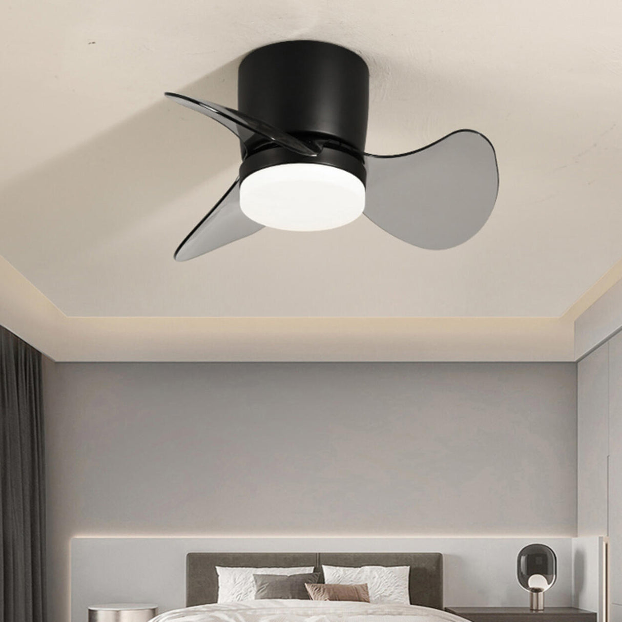 Modern Mini Flush Mount Metal Ceiling Fan with Light Image - 4