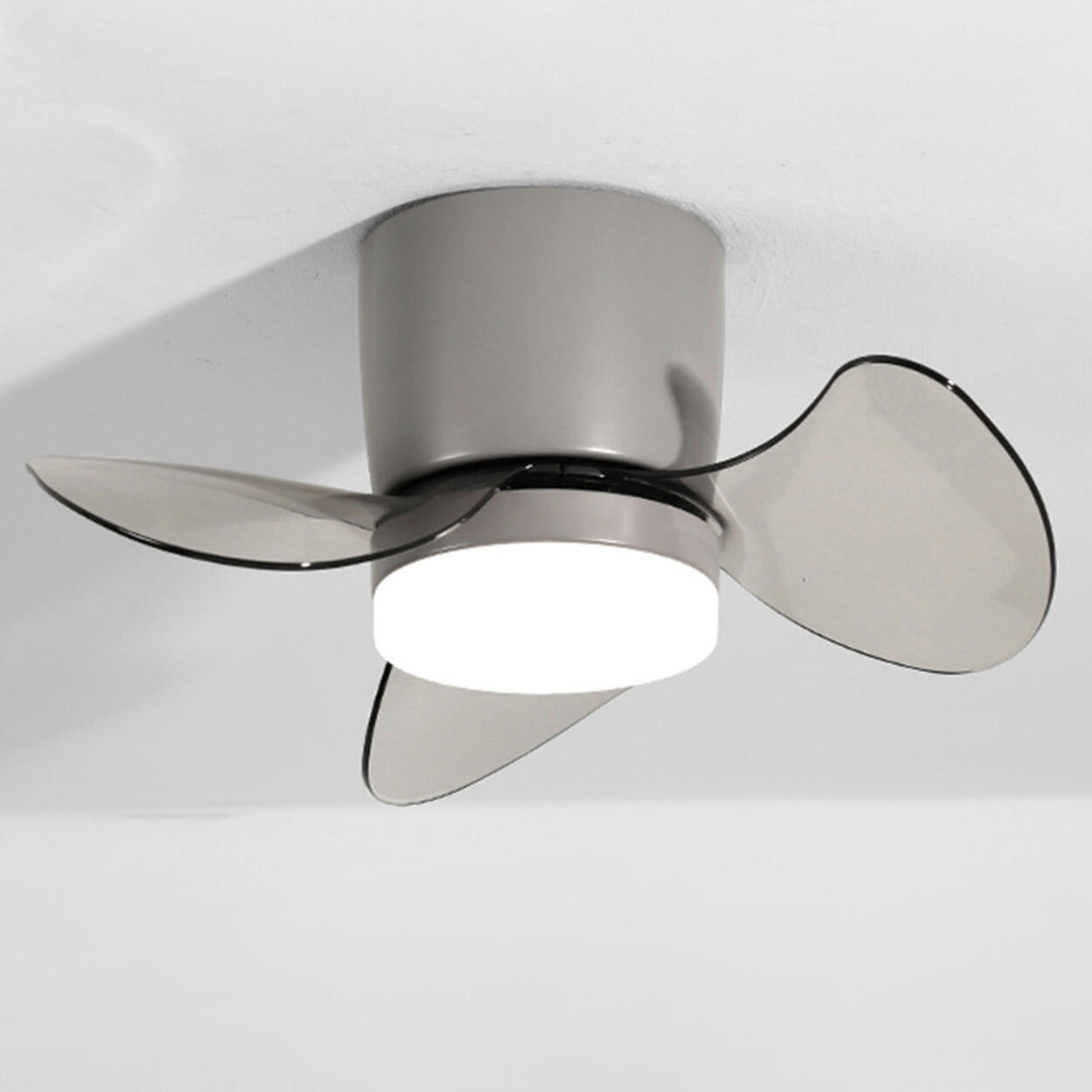 Modern Mini Flush Mount Metal Ceiling Fan with Light Image - 6