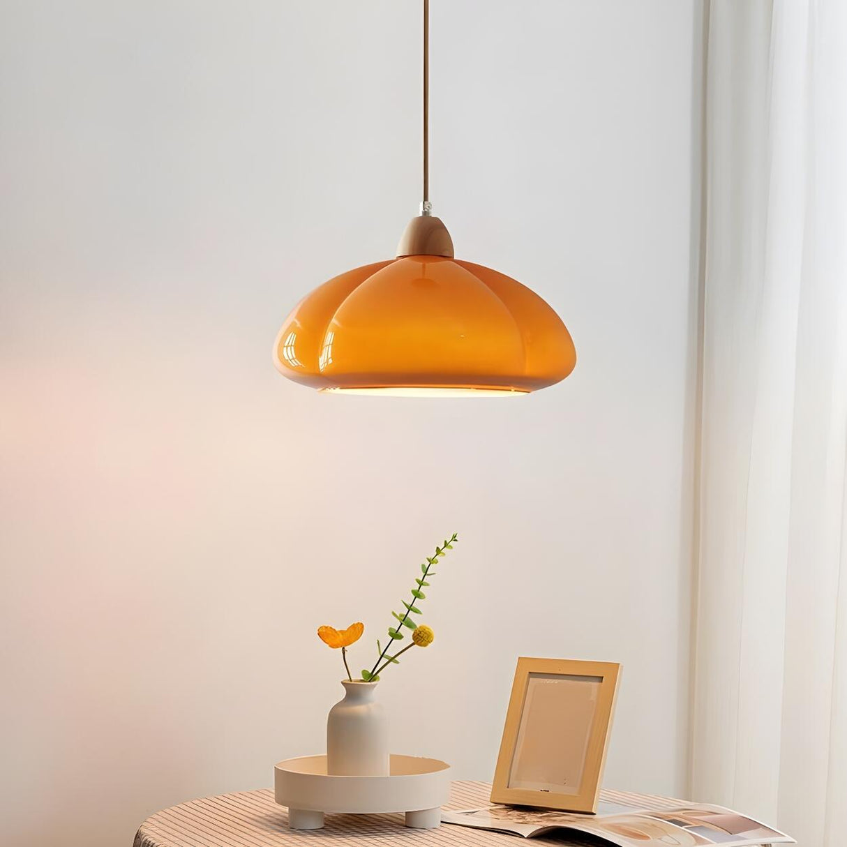 Modern Mini Orange Glass Dome Dining Room Pendant Light Image - 4