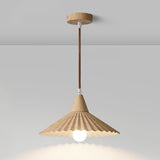 Modern Mini Wooden Pleated Cone Pendant Light Bedroom Image - 10