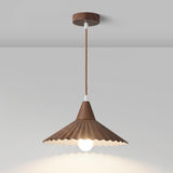 Modern Mini Wooden Pleated Cone Pendant Light Bedroom Image - 11