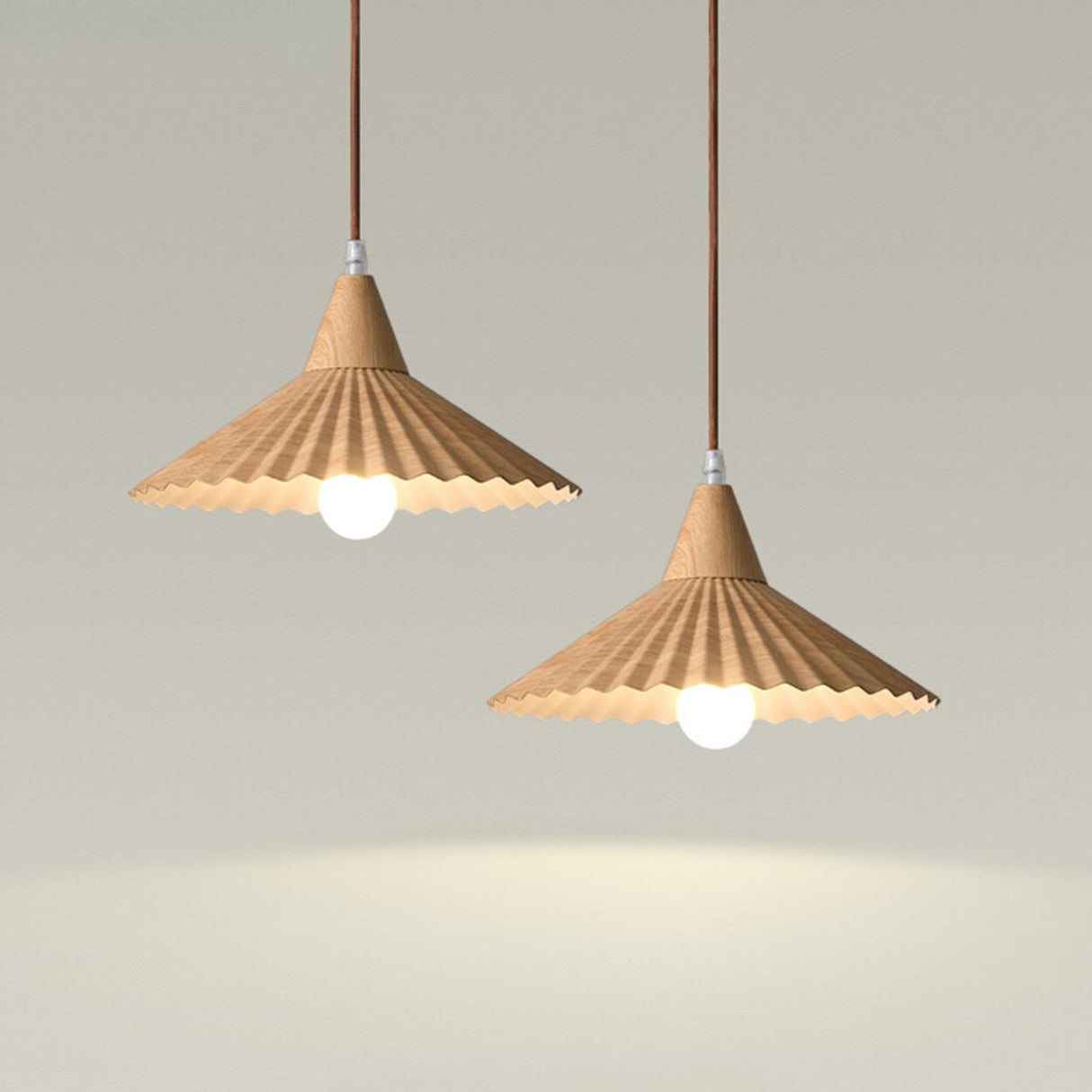 Modern Mini Wooden Pleated Cone Pendant Light Bedroom Image - 12