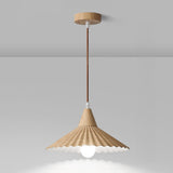 Modern Mini Wooden Pleated Cone Pendant Light Bedroom Image - 2