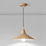 Modern Mini Wooden Pleated Cone Pendant Light Bedroom Image - 2