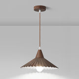 Modern Mini Wooden Pleated Cone Pendant Light Bedroom Image - 3