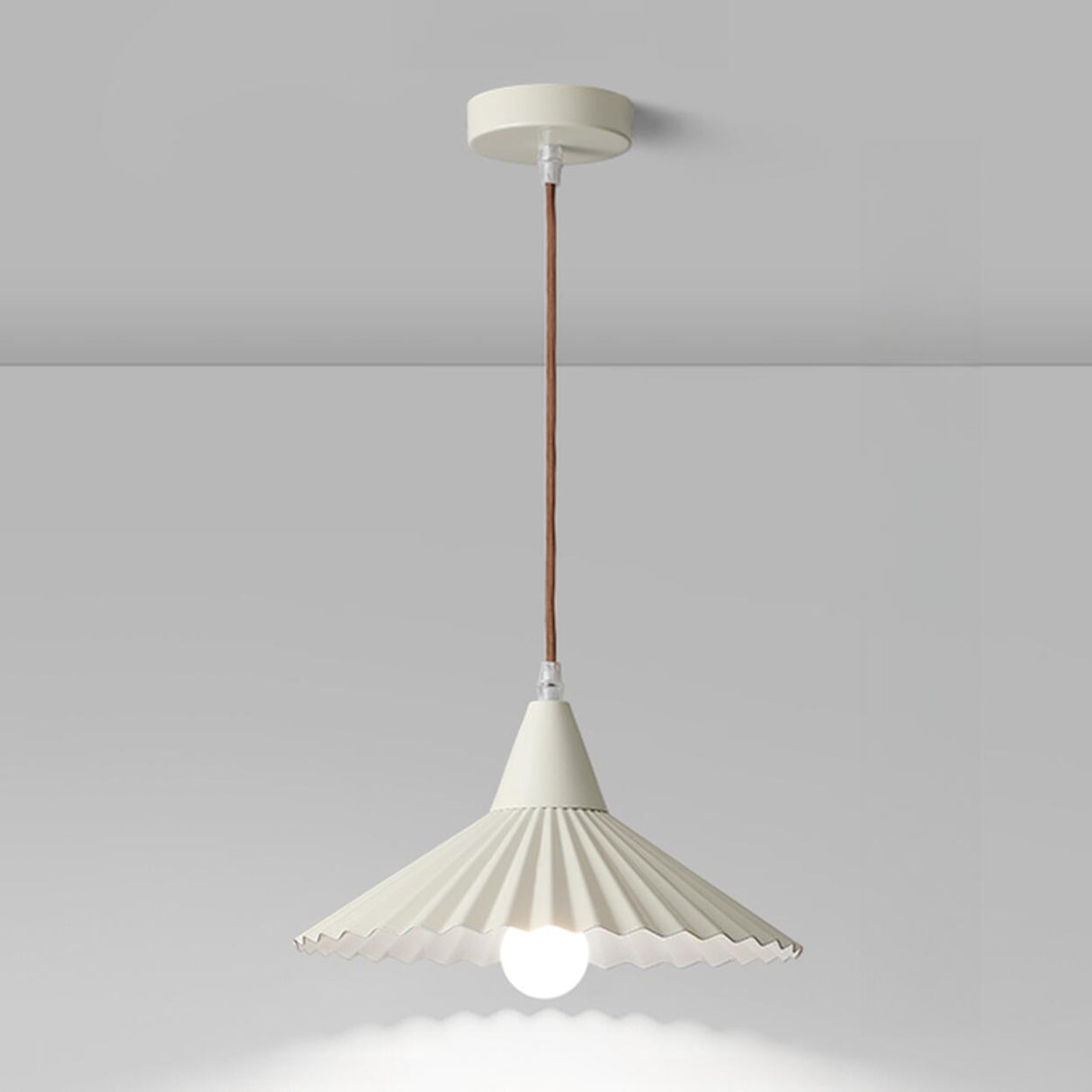 Modern Mini Wooden Pleated Cone Pendant Light Bedroom Image - 5