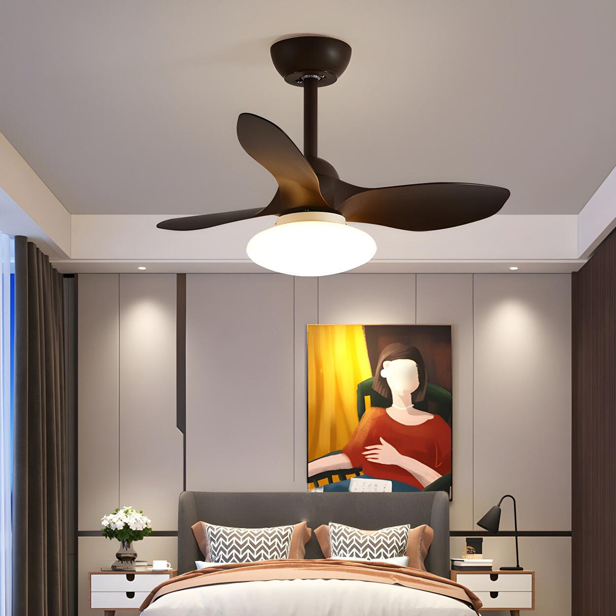 Modern Minimalist 3-Blade Ceiling Fan with LED Light Image - 2