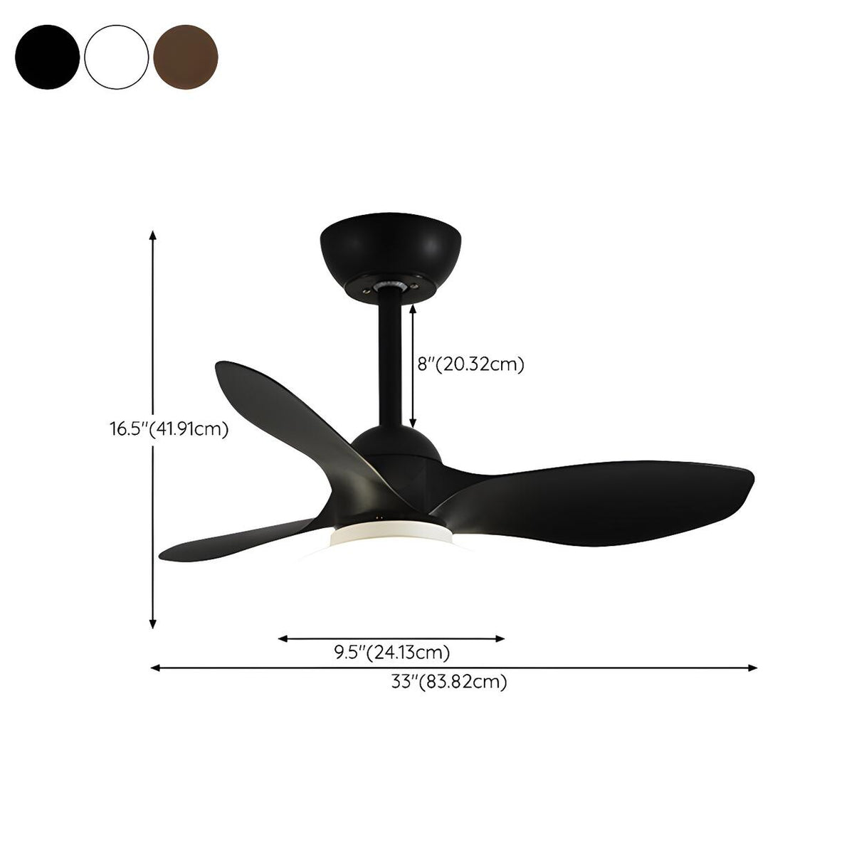 Modern Minimalist 3-Blade Ceiling Fan with LED Light 