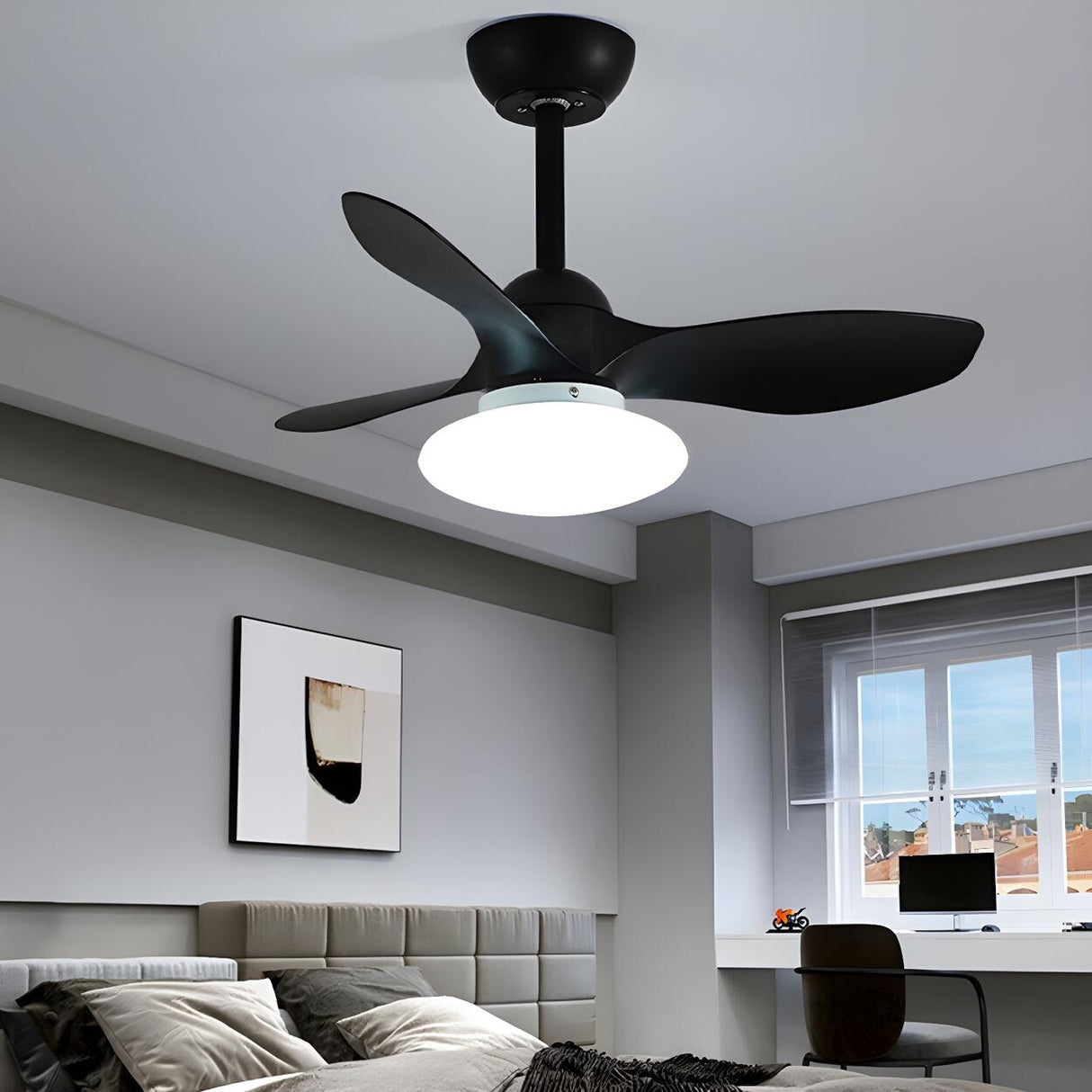 Modern Minimalist 3-Blade Ceiling Fan with LED Light Image - 8