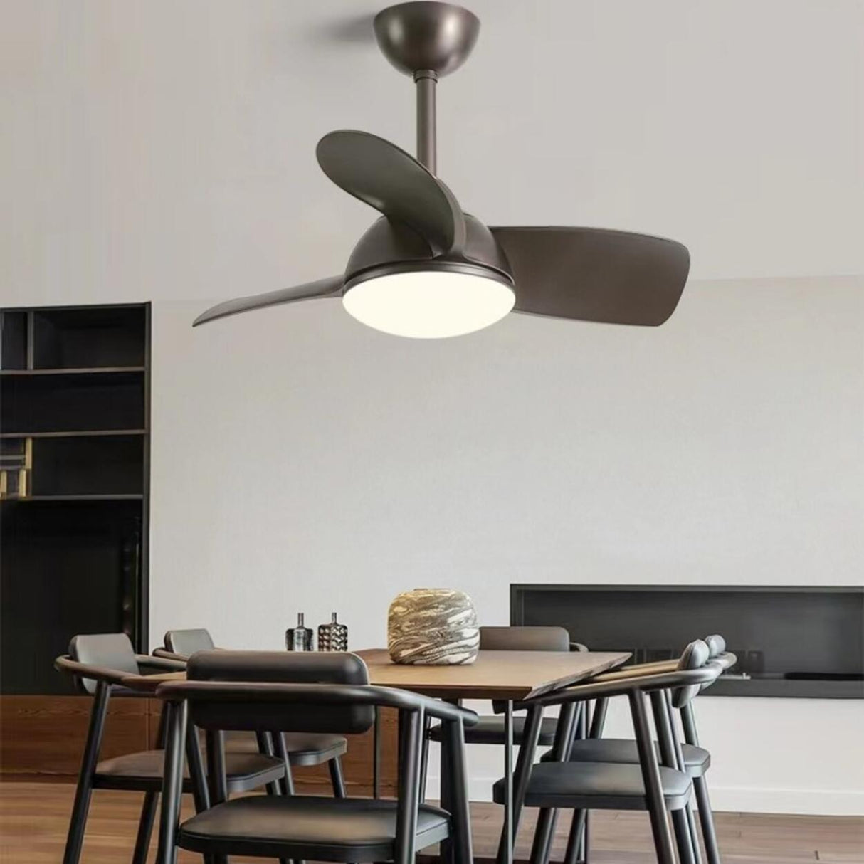 Modern Minimalist 3 Blade Small Ceiling Fan with Light Image - 19