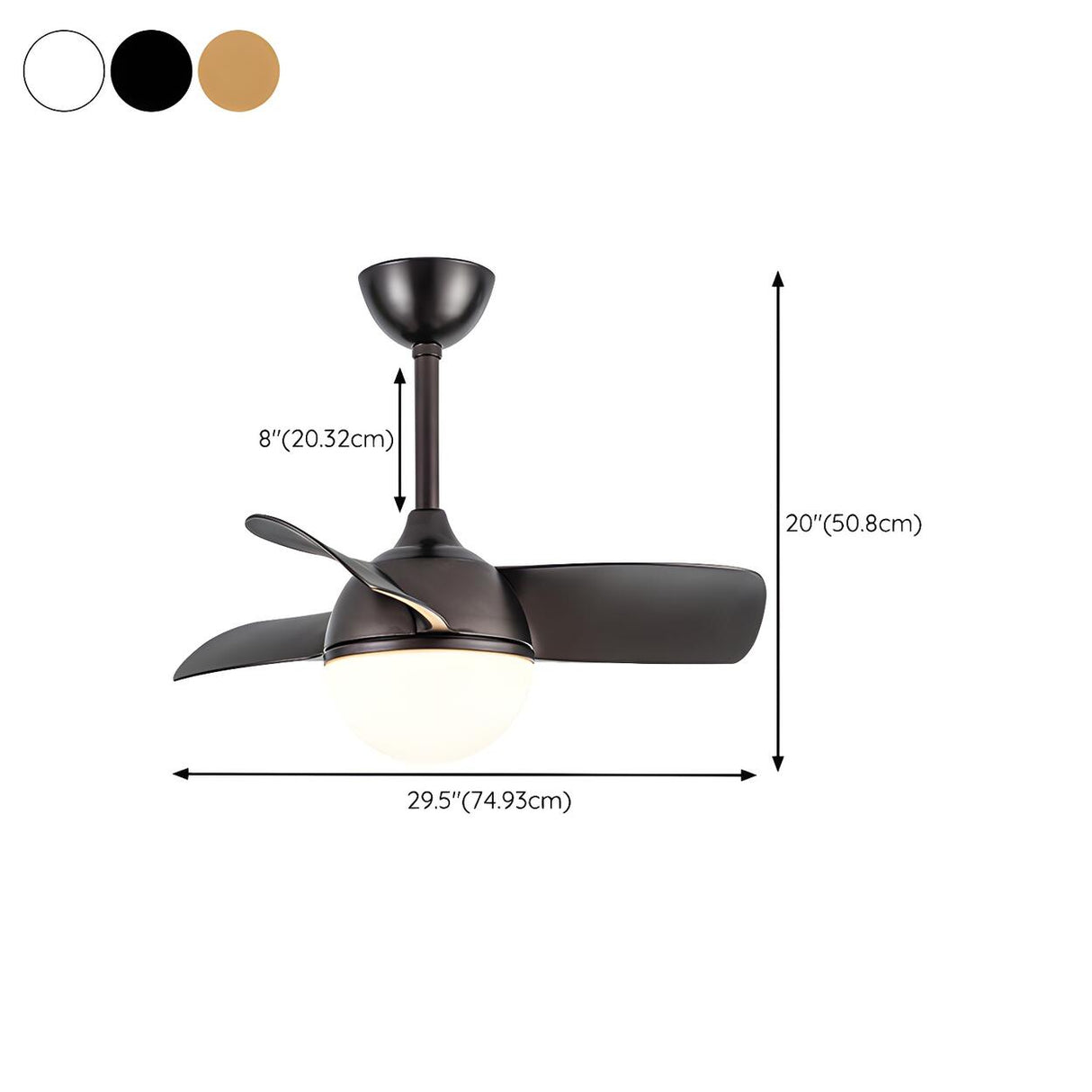 Modern Minimalist 3 Blade Small Ceiling Fan with Light 