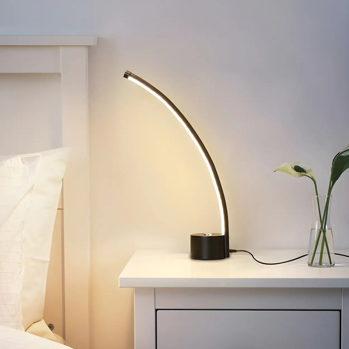 Modern Minimalist Arc Metal LED Table Lamp Bedroom Image - 15