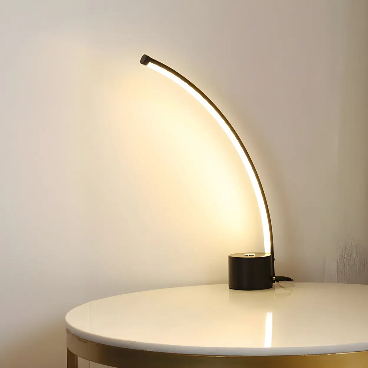 Modern Minimalist Arc Metal LED Table Lamp Bedroom Image - 2