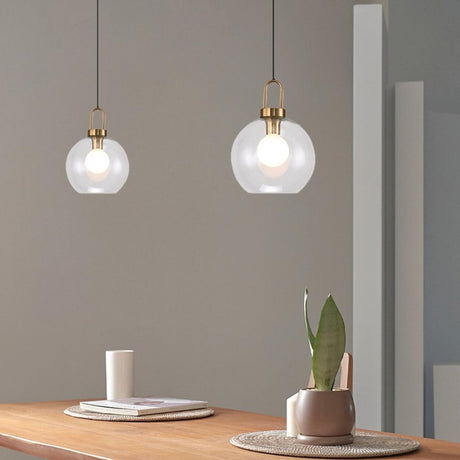 Modern Minimalist Ball Clear Glass Brass Pendant Light Image - 1