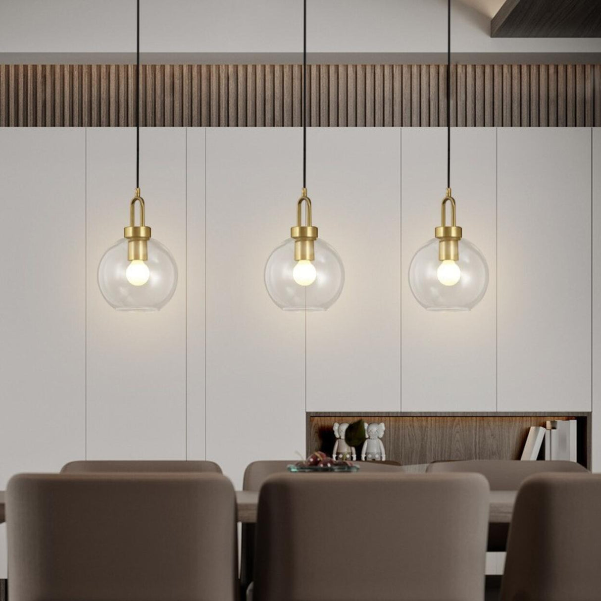 Modern Minimalist Ball Clear Glass Brass Pendant Light Image - 2