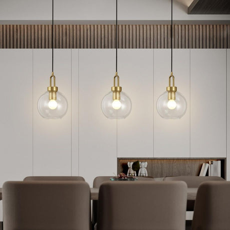 Modern Minimalist Ball Clear Glass Brass Pendant Light Image - 2