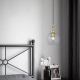 Modern Minimalist Ball Clear Glass Brass Pendant Light Image - 4