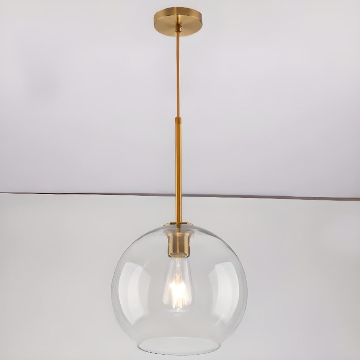 Modern Minimalist Ball Clear Glass Brass Pendant Light Image - 6