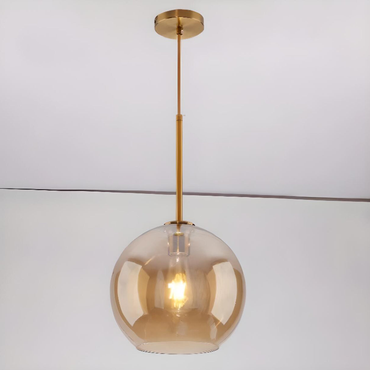 Modern Minimalist Ball Clear Glass Brass Pendant Light Image - 7