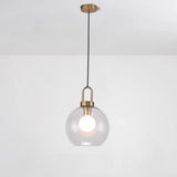 Modern Minimalist Ball Clear Glass Brass Pendant Light Image - 8