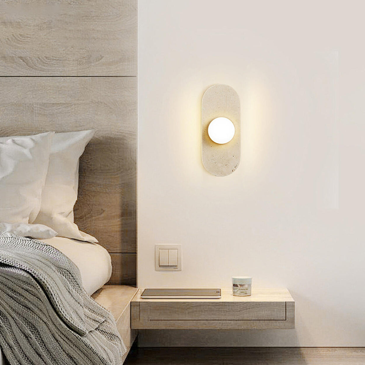 Modern Minimalist Beige Stone Wall Light Fixture Image - 14