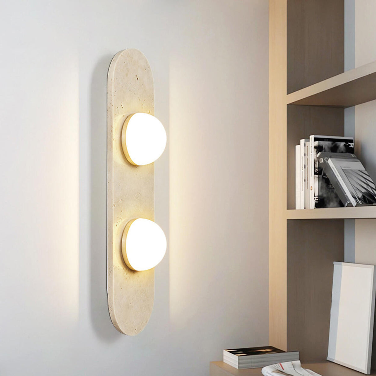 Modern Minimalist Beige Stone Wall Light Fixture Image - 6