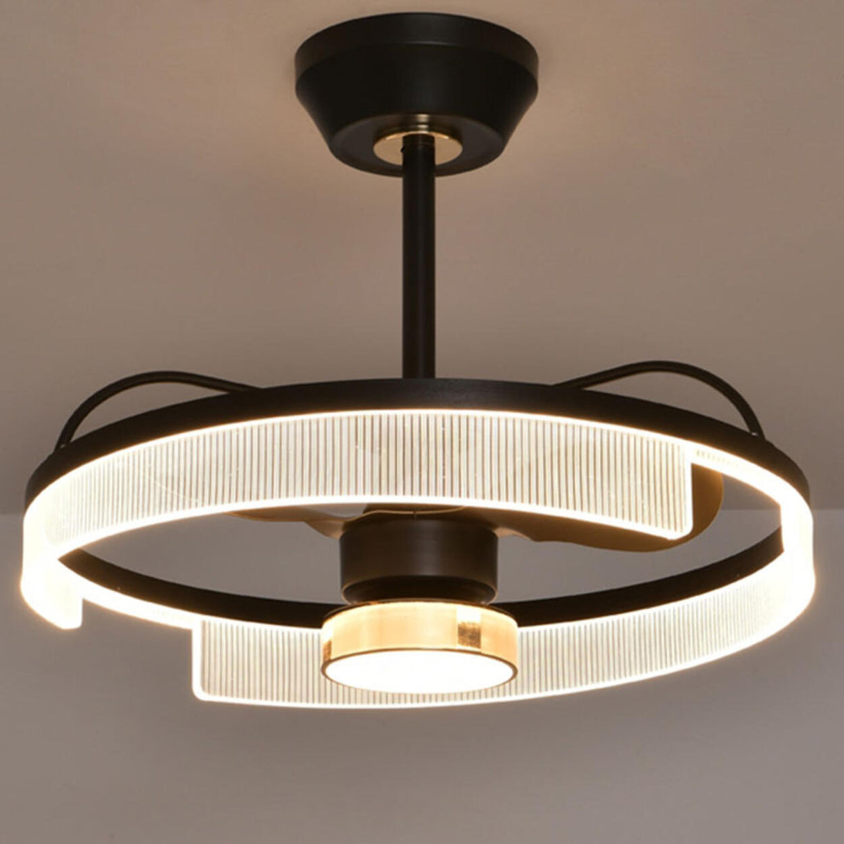 Modern Minimalist Black Circle Ceiling Fan with Light Image - 8