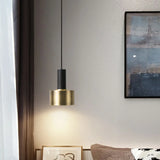 Modern Minimalist Black Gold Bedroom Cylinder Pendant Light Image - 6