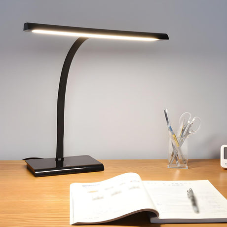 Modern Minimalist Black LED Rectangular Base Desk Lamp Image - 1