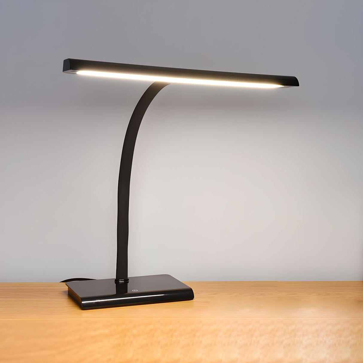 Modern Minimalist Black LED Rectangular Base Desk Lamp Image - 6