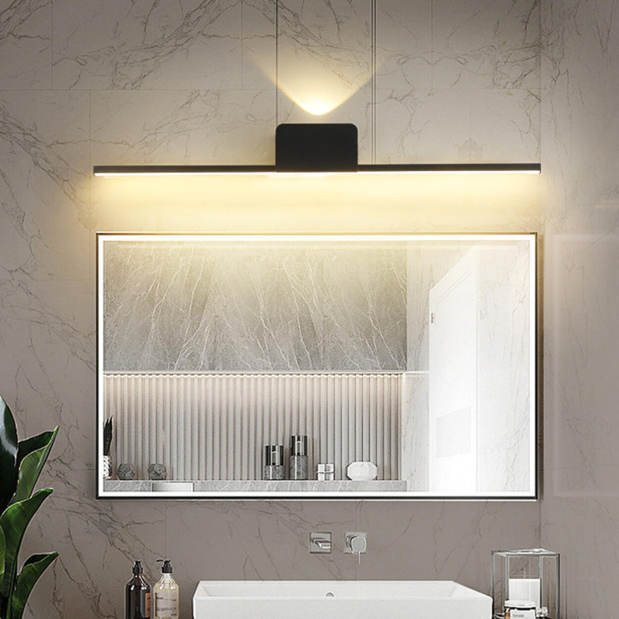 Modern Minimalist Black Up Down LED Vanity Light Image - 1