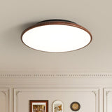 Modern Minimalist Circle Walnut Flush Mount Light Image - 1