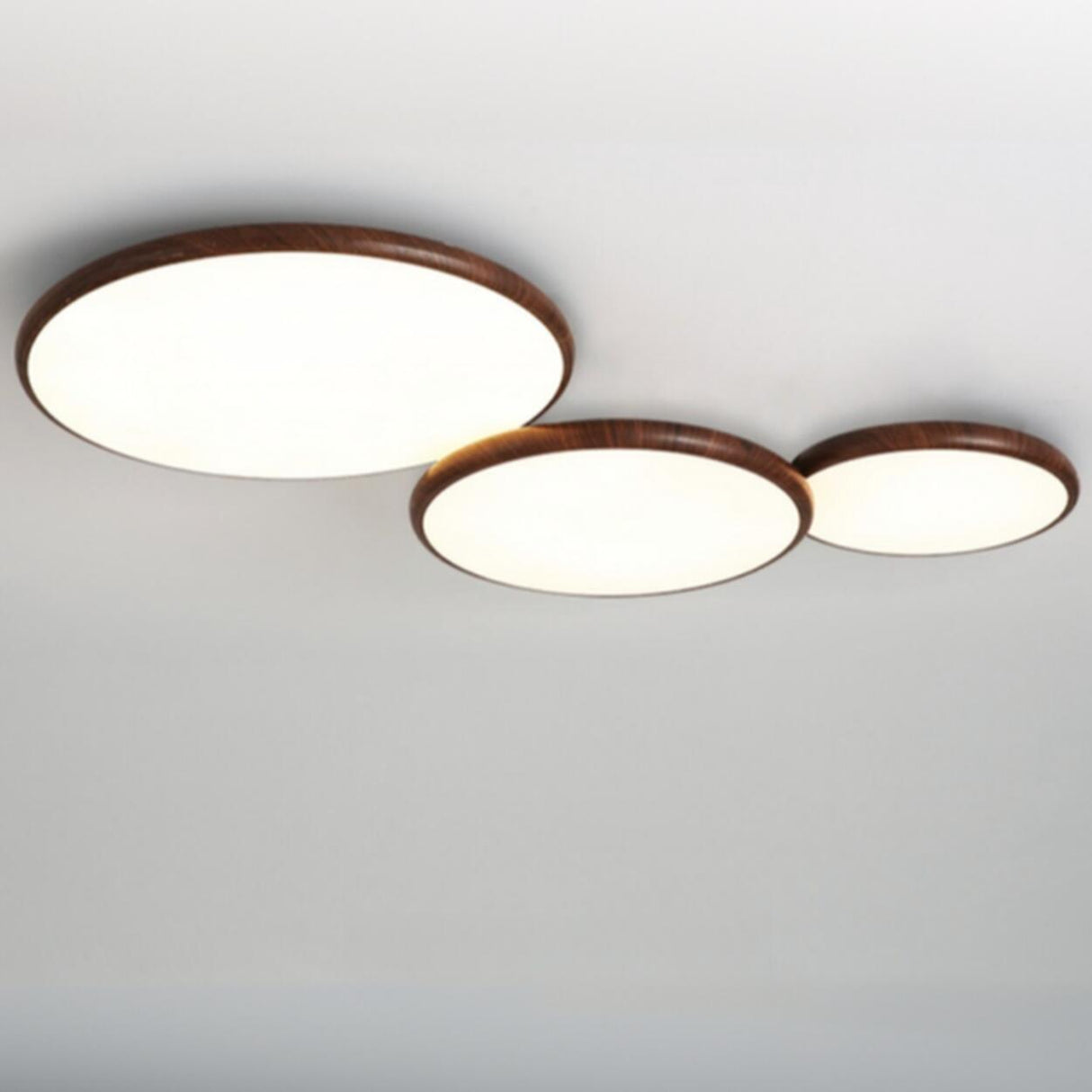 Modern Minimalist Circle Walnut Flush Mount Light Image - 10