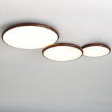 Modern Minimalist Circle Walnut Flush Mount Light Image - 10