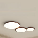 Modern Minimalist Circle Walnut Flush Mount Light Image - 11