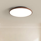 Modern Minimalist Circle Walnut Flush Mount Light Image - 12