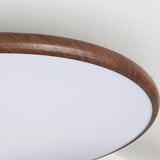 Modern Minimalist Circle Walnut Flush Mount Light Image - 13