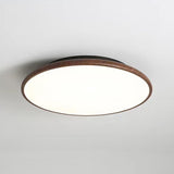 Modern Minimalist Circle Walnut Flush Mount Light Image - 2