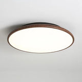 Modern Minimalist Circle Walnut Flush Mount Light Image - 3