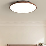 Modern Minimalist Circle Walnut Flush Mount Light Image - 4