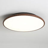 Modern Minimalist Circle Walnut Flush Mount Light Image - 5